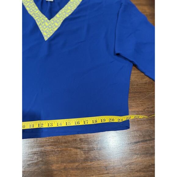 Esley Top Small Royal Blue Blouse Lime Green Sheer Flowy - Picture 3 of 8